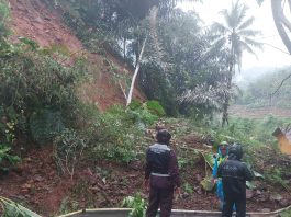 Polsek Pakenjeng Polres Garut Cek TKP Longsor Menutupi Akses Jalan Kabupaten