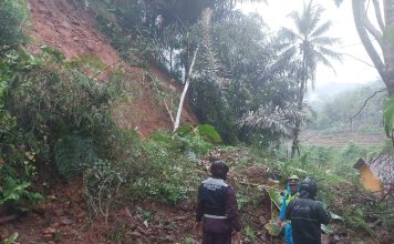 Polsek Pakenjeng Polres Garut Cek TKP Longsor Menutupi Akses Jalan Kabupaten