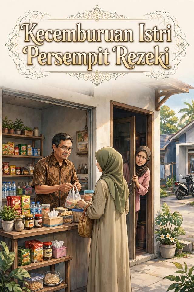Ilustrasi Meta AI Cerpen Kecemburuan Istri Persempit Rezeki